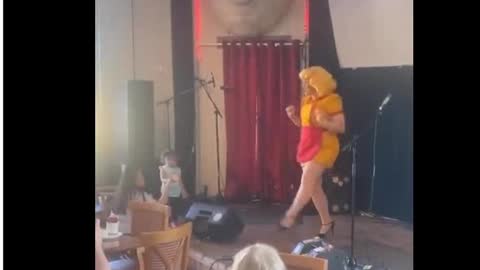 BEYOND SICK! Pedophile Drag Queen Dances While Little Girl Repeatedly Rubs Her Hand Up and Down the Crotch of “Little Mermaid” Costume While Another Drag Queen Spreads Legs Wide Open On Stage For Toddlers. These mentality ill sick F#cks need to all go