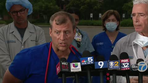 Officials from hospital treating parade shooting victims provides update.