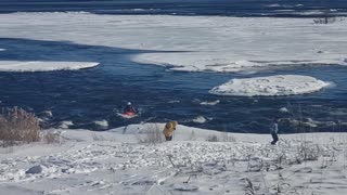 Kayak and Ice Sunny Day in Canada