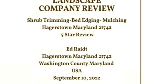 Landscape Company Hagerstown Maryland 5 Star Review Video