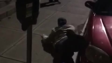 Guy tries to leapfrog jump over parking meter and falls