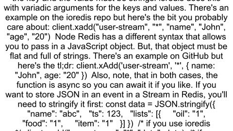 How to send JSON in Redis stream NodeJs