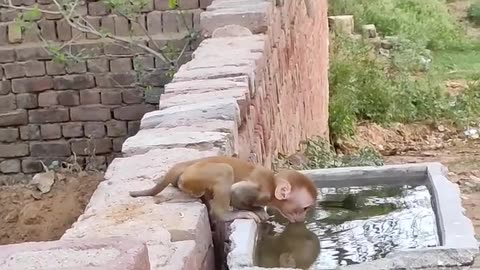 Small monkey drinking water