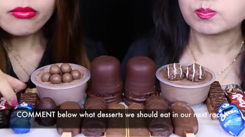 ASMR LEFTOVER DESSERT RACE! GIANT CHOCOLATE MARSHMALLOW, OREO EGGS, MAGNUM, MALTESERS MOUSSE CAKE 먹방