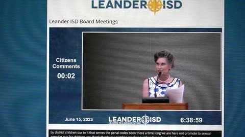 Dr Laura Pressley, CDF Wilco Board, speaking out against sexualizing children at Leander ISD meeting