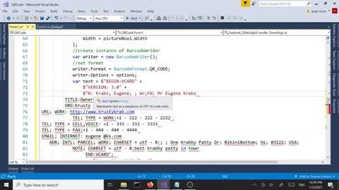 C# VCARD QR Code