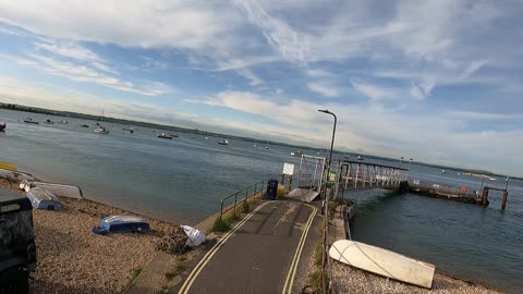 Drone footage panning away from Hayling island ferry pier