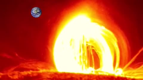 A giant plasma eruption from the sun. Sun footage by NASA's Goddard Space Flight Center/ SDO