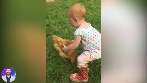 Beautiful reaction as baby got a chicken pet for the first time