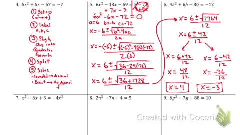 Solving with quadratic Formula part 2