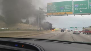 Car Ablaze on Illinois Interstate