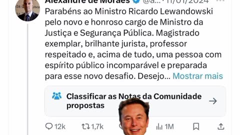 Musk apresentou ao mundo o Ditador supremo no Brasil Alexandre nazista de Moraes 😁