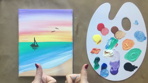 'Rainbow Sunrise' acrylic painting tutorial for beginners