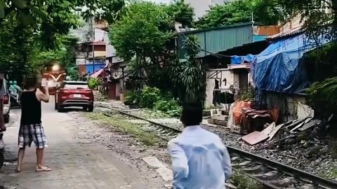 CAR BADLY PARKED NEAR THE RAILROAD LINES IS DESTROYED BY THE TRAIN😰😰😰😰😰