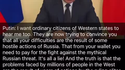 Putin Addresses the Citizens of Western Nations—Asserts That They Are Being Propagandized Into Hating Russia