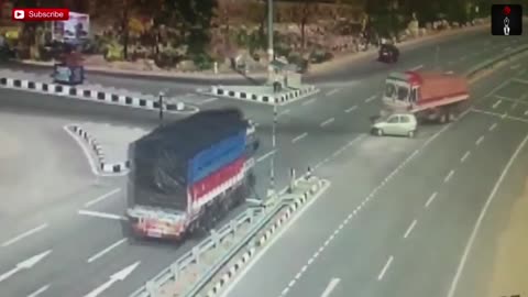 CCTV Record Accident Footage On Road Truck Accident