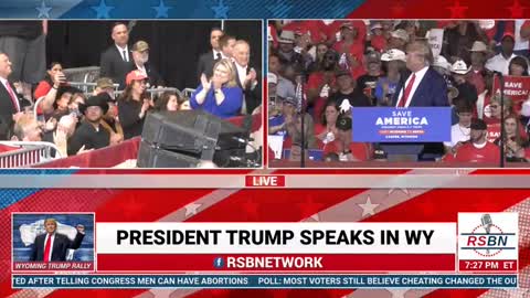 President Trump speaks to Ronny Jackson at Wyoming Save America Rally