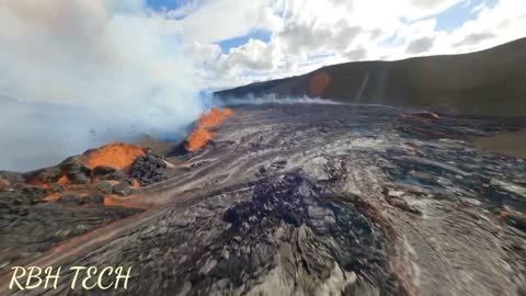 Drone Flies Around Fagradalsfjall Volcano