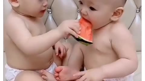 Funny video of two babies eating watermelon#rumble,#cutebaby,#baby,#kidsvideo