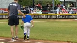 Luke Throws Out The First Pitch For The Macon Bacon Baseball Game