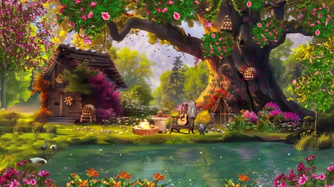 Cozy Cottage 🌳 Treehouse Spring Lake Afternoon Nature Ambience Music