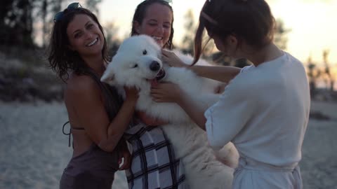 Cute Girls Adoring Cute Dog