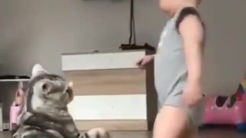 Toddler Teachs Kitty Some Manners🤣