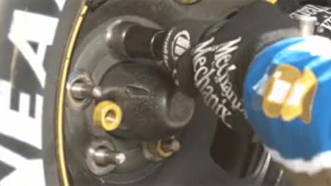 Unscrewing nuts from a race car in slow motion.