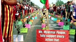 Yangon demonstrators hold spring flower protest