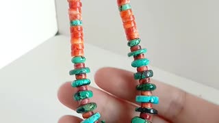 Natural turquoise orange spiny oyster Bumble bee gemstone colorful necklace 20231030-04-08