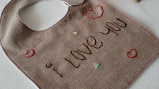 Valentine's gift - Handmade baby bib | Hand embroidered | Linen blend, Flannel