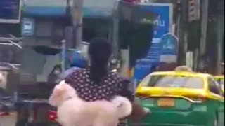 AMAZING PUPPY! RIDING ON A MOTORCYLE AND IT WON'T FALL