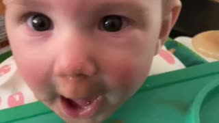 Hilarious baby trying food for the first time