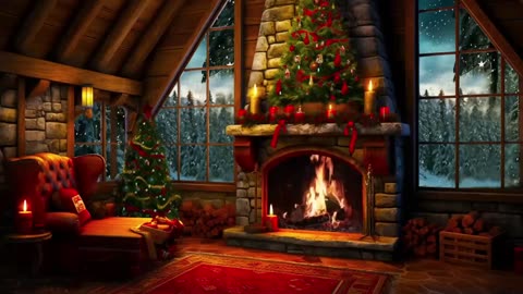Relaxing Sounds Cracking Fireplace 🔥 Winter Wonderland: Christmas Tree and Snow ❄️