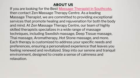 The Best Massage Therapist in Southcote,