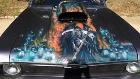 Reaper airbrushed on dragster
