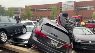Possible tornado in Doylestown, PA destroys vehicles in hospital parking lot
