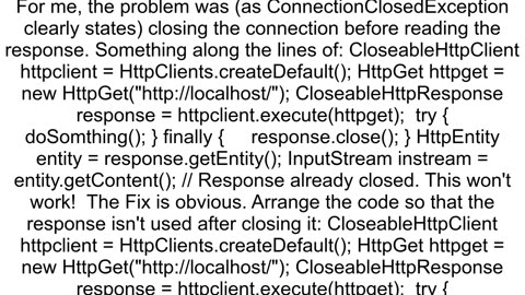 orgapachehttpConnectionClosedException Premature end of chunk coded message body closing chunk expe