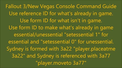 Fallout 3/New Vegas Console Command Guide | Form & Reference IDs