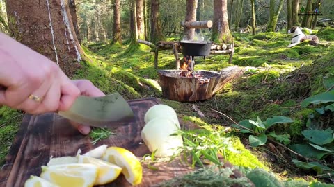 Whole Chicken Prepared for Camping in Forest