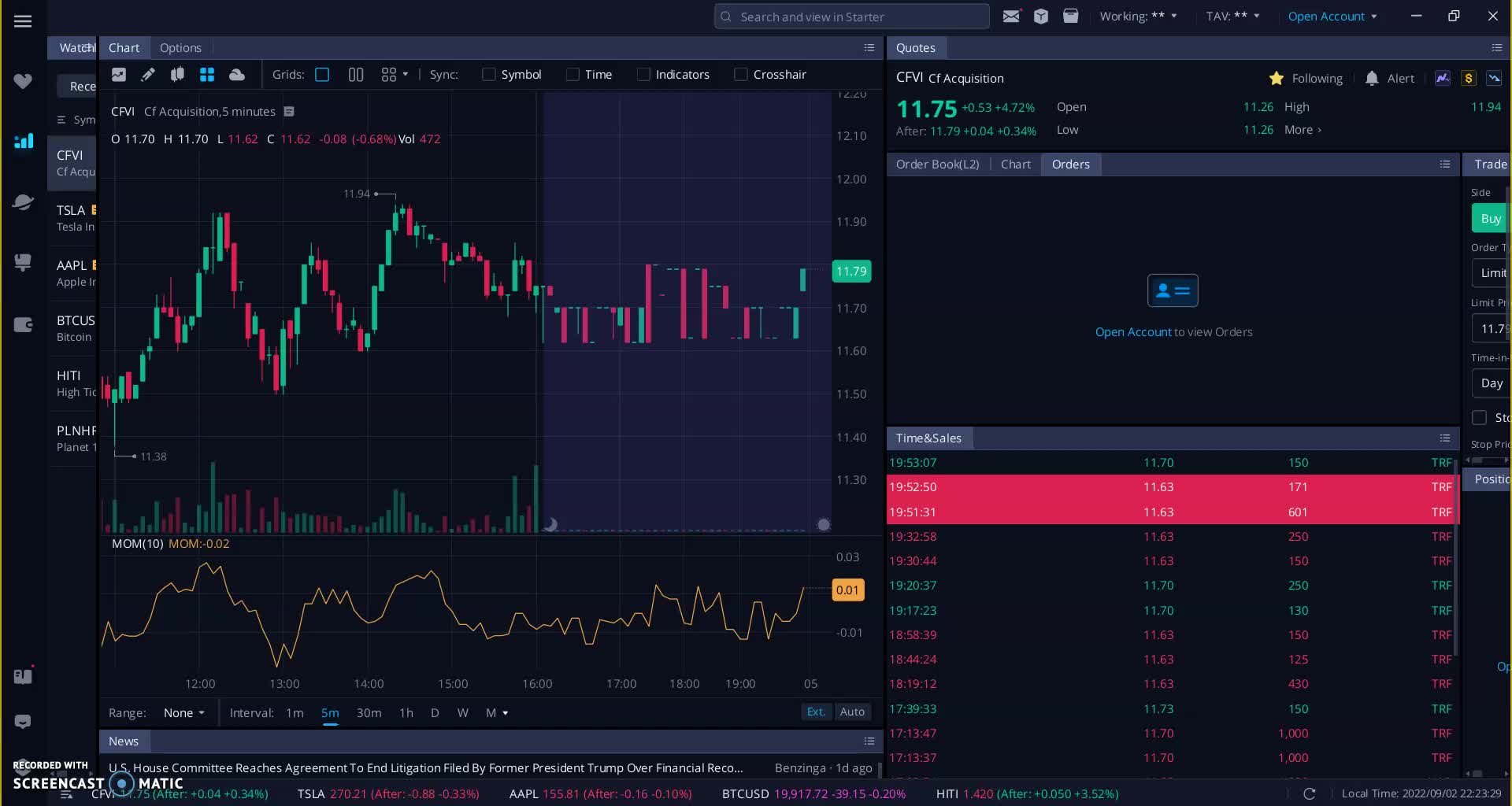 Rumble Stock CFVI Live Order Book (TICKER CHANGE TO RUM MONDAY)