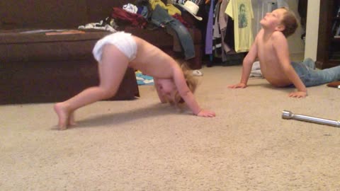 Little Sister Shows Big Brother How To Do Push Ups