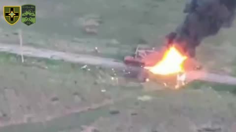Ukrainian drone dropped TM-62 mine takes out a Russian MT-LB