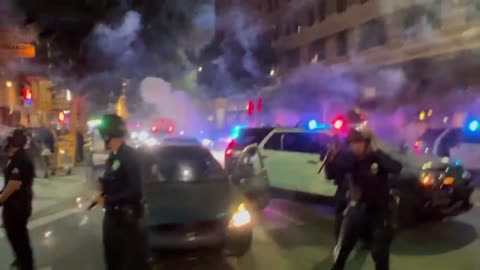 Pro-Abortion Rioters Throw Fireworks at Los Angeles Police Officers