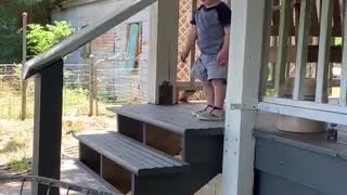 Kid Throws Plate Off The Porch