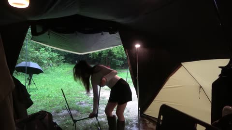 Solo camping soaked in rainstorm Real