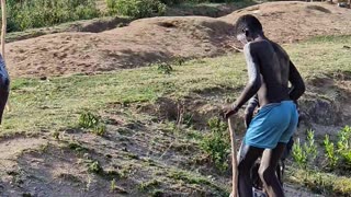 Members of the Banna Tribe Walking on Stilts in Ethiopia