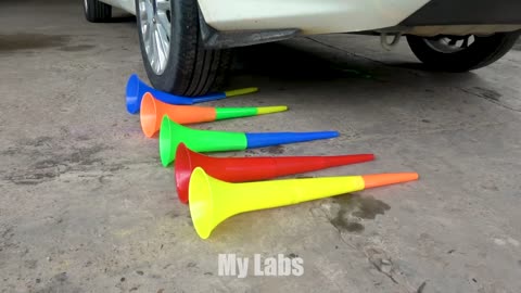 EXPERIMENT CAR vs TRUMPETS BALLS & BOWLING TOY