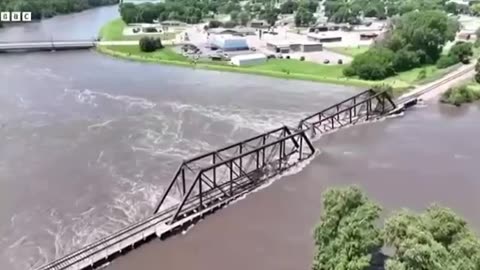 A railroad bridge between South Dakota and Iowa collapsed due to severe flooding