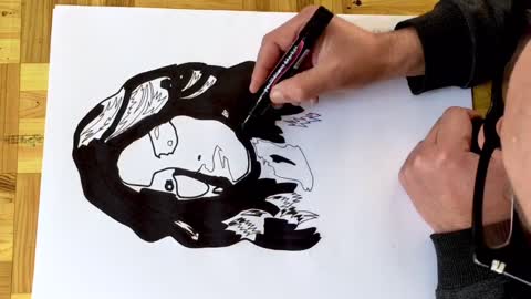 Neat and good woman drawing and abstract Arabic calligraphy/ satisfying